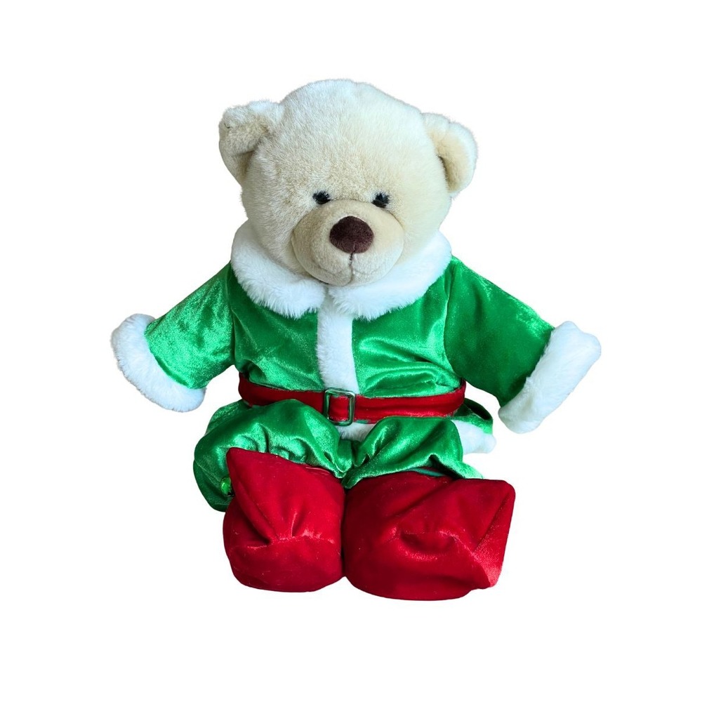 Build A Bear Cream Teddy Bear Christmas Elf Outfit Plush Holiday Stuffed Animal